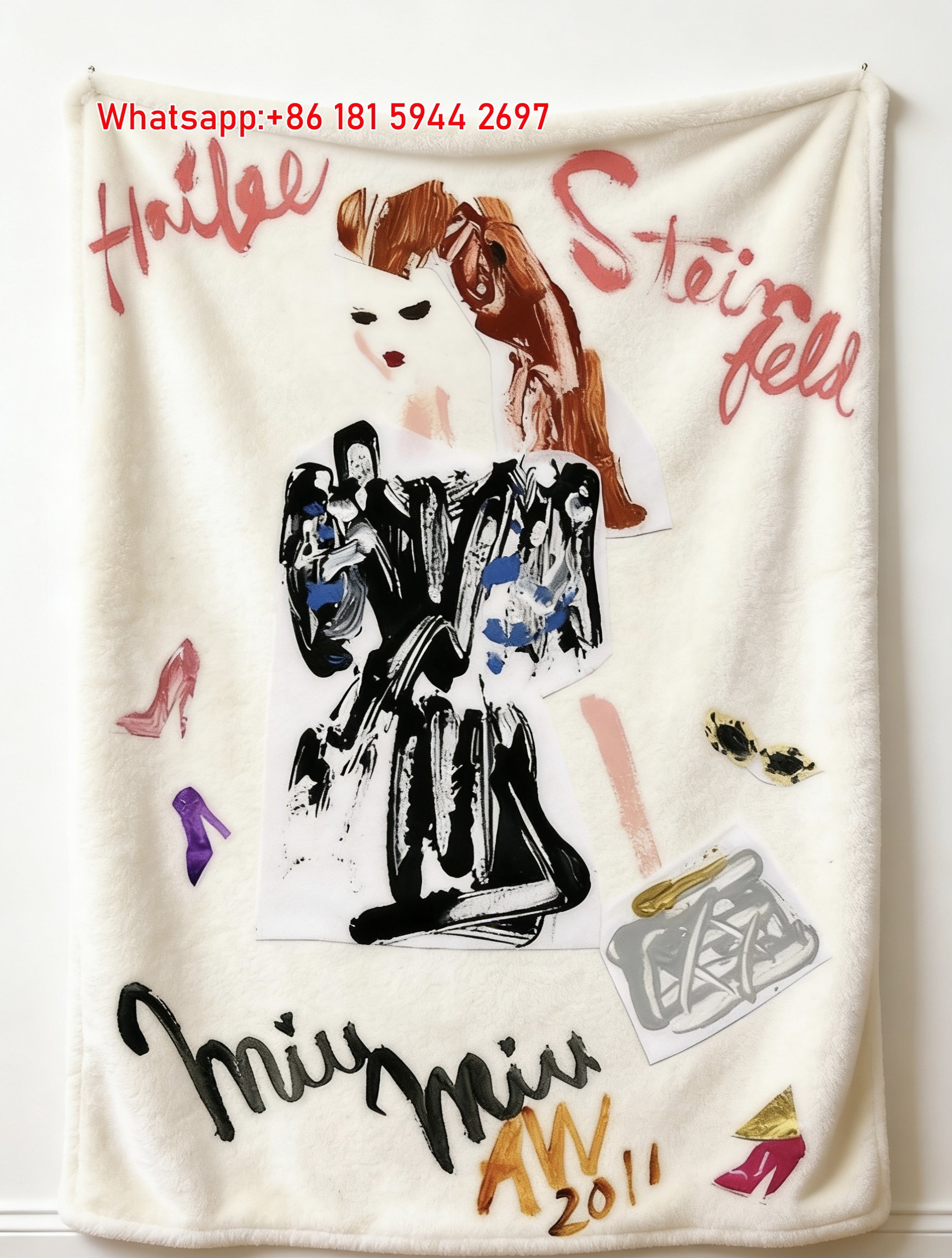 Miu Miu Black White & Red Hailee Steinfeld AW 2011 Fashion Sketch Flannel Throw Blanket IMG_0583
